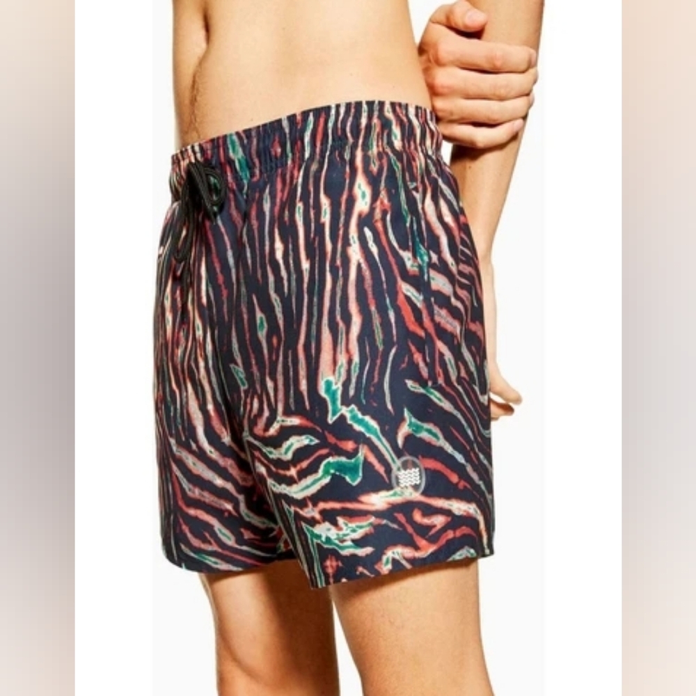 Topman Tiger Animal Print Shorts Swim Trunks, Mens Small